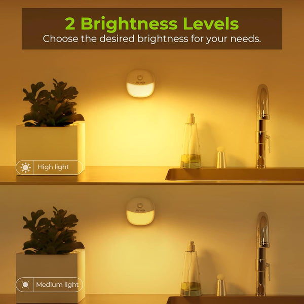 AUVON Rechargeable Battery Night Light, Mini with Motion Sensor, Warm White LED Stick-On Closet Light with Dusk to Dawn Sensor, Adjustable