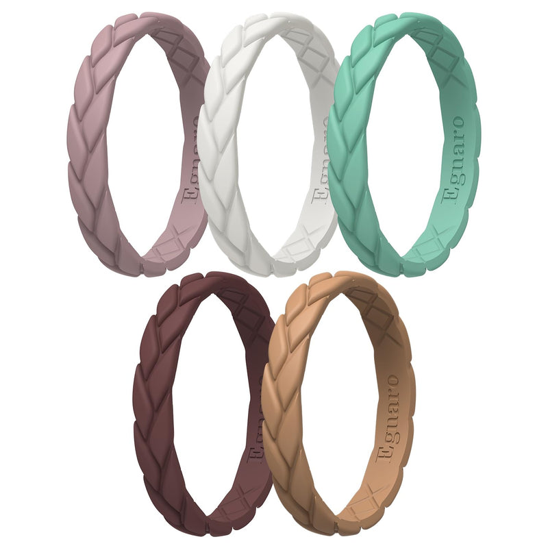 Egnaro Silicone Wedding Rings for Her, Women'S Rubber Bridal Sets Thin Bands, Stackable Leaves Braided Design with Breathable Grooves Workout