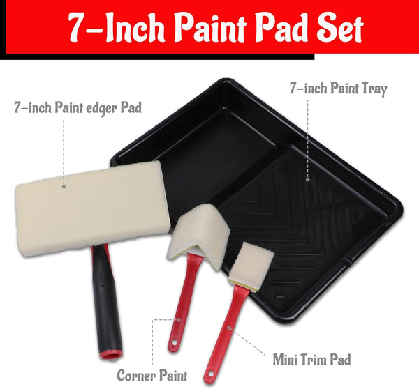 Corner Wall and Ceiling Pad Painter, 7-Inch Paint Pad with Paint Tray Set. Paint Tool for Wall Painting, Wood Decks, Sheds and Fences.Paint Edge