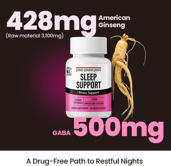 Jungkwanjang Sleep Support GABA Complex 500Mg with American Ginseng - Sleep Aid Supplement for Meditation Support, Better Sleep, and Increased