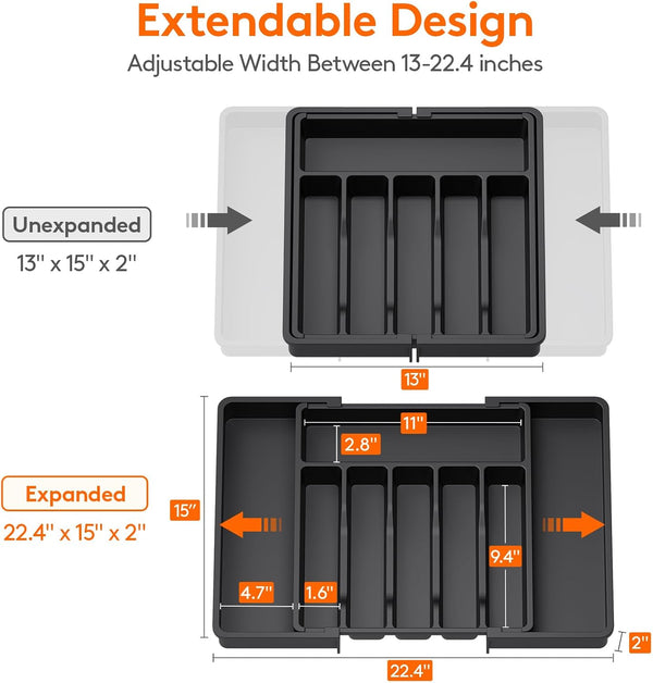 Lifewit Large Silverware Drawer Organizer, Expandable Utensil Tray for Kitchen, BPA Free Flatware and Cutlery Holder, Adjustable Plastic Storage