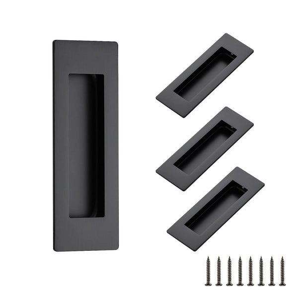 Ravinte 4 Pack Black Sliding Closet Door Handles Black Flush Pulls 4.72In Length Recessed Finger Pulls for Sliding Barn Door Sqaure Cabinet Pulls