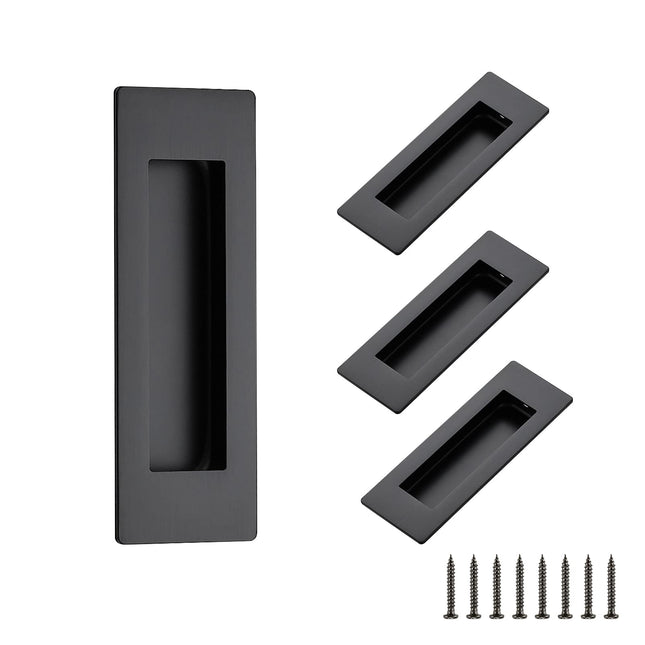 Ravinte 4 Pack Black Sliding Closet Door Handles Black Flush Pulls 4.72In Length Recessed Finger Pulls for Sliding Barn 