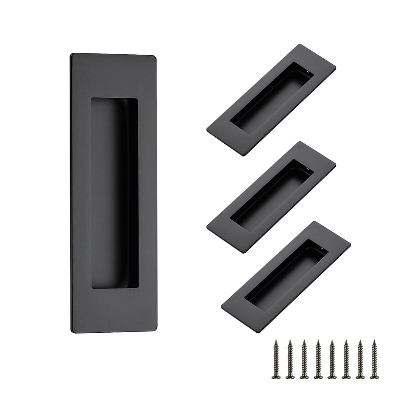 Ravinte 4 Pack Black Sliding Closet Door Handles Black Flush Pulls 4.72In Length Recessed Finger Pulls for Sliding Barn Door Sqaure Cabinet Pulls