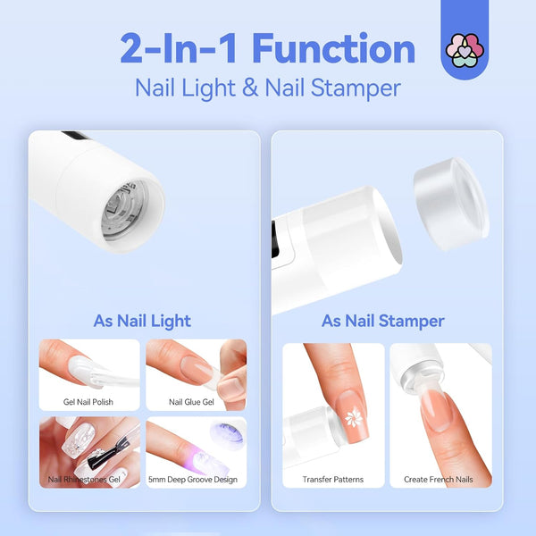 SAVILAND Mini U V Light for Nails - Cordless Handheld U V Lamp with Portable Stand, Handsfree LED Gel Nail Lamp Portable Nail Dryer for Curing Gel