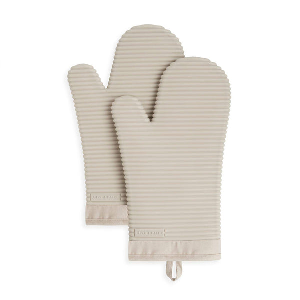 Kitchenaid Ribbed Soft Silicone Oven Mitt Set, 7"X13", Milkshake 2 Count