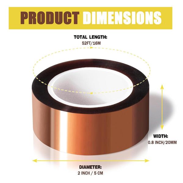 4 Rolls 20mm x16m(52FT) Heat Tape High Temperature Heat Resistant Tape Heat Transfer Tape for Heat Sublimation Press Vinyl,No Residue