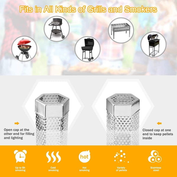 Pellet Smoker Tube, 1 Pack 12'' Smoker Tube with Brush, Premium Stainless Steel, 5 Hours of Billowing Smoke Tube Smoker for All Grill, Smoker,