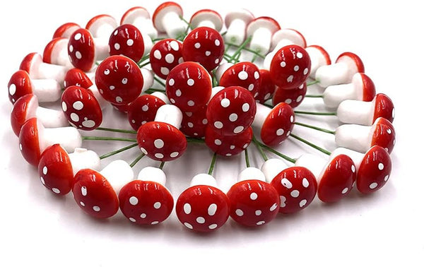 Aliotech 50 Pieces Mini Mushroom Miniatures Artificial Garden Fairy Bonsai Plant Pot Resin Craft Decoration for Home DIY Micro Landscape Decor (Red)