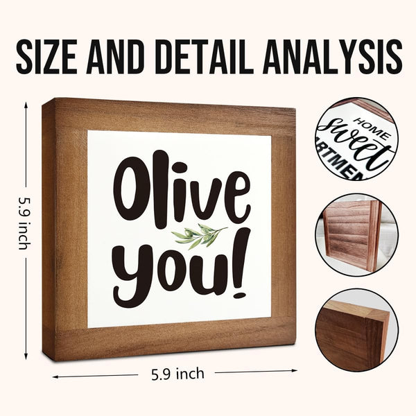 Olive You Signs, Home Kitchen Decor, Box Sign Wood Desk Sign Decors, Cute Kitchen Decor for Shelf, Olive Branch Sign, Farmhouse Decors, Home Bar