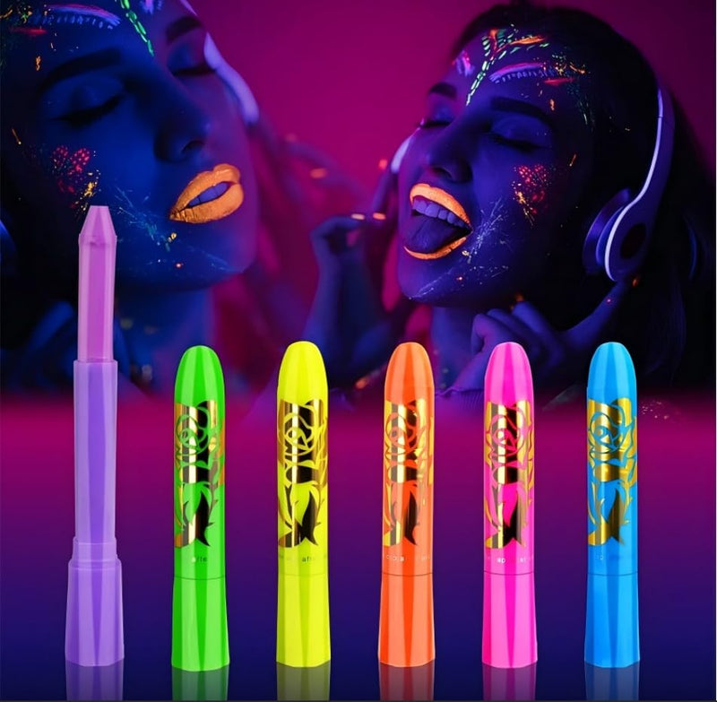 6 Pcs Glow in the Light Body Face Paint, Face Painting Kit, UV Crayon Kit Fluorescent Body Paints for Adults for Birthday Party Halloween