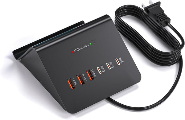 Multi-Device Charging Station, 100W Gan 6-Port USB C Charger Hub with 45W PD Wall Adapter & 15W Wireless Charger. Compatible with Iphone, Ipad,