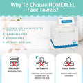 HOMEXCEL Face Towels, Disposable Face Towelette, Biodegradable Makeup Remover Dry Wipes 50 Count, Super Soft Clean Facial Towels Wash Cloth for