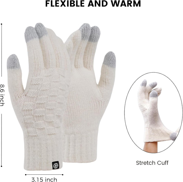 Winter Gloves for Women Thermal Knit Elastic Soft Warm Touch Screen Friendly Glove for Cold Weather