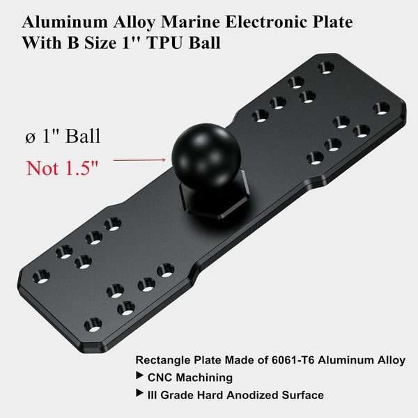 BRCOVAN 1'' Ball Fish Finder Mount, Aluminum Alloy Universal Marine Electronic Plate, Fit for RAM Mounts B Size 1 Inch Ball Double Socket Arm, Fit