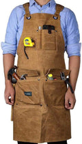 Waxed Canvas Shop Apron for Men & Women.Woodworking Aprons Heavy Duty Work Apron with Pockets. Big Bulk Tool Apron with Adjustable Cross-Back