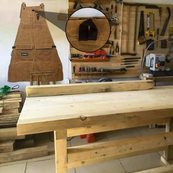 Waxed Canvas Shop Apron for Men & Women.Woodworking Aprons Heavy Duty Work Apron with Pockets. Big Bulk Tool Apron with Adjustable Cross-Back