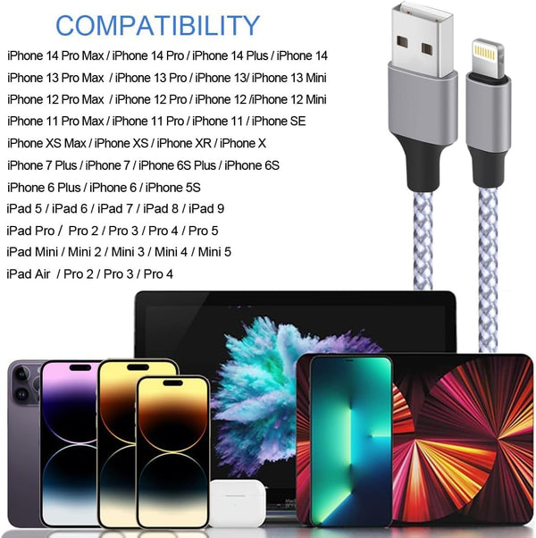 TAKAGI for Iphone Charger, [Mfi Certified] Lightning Cable 3PACK 6FT Nylon Braided USB Charging Cable High Speed Transfer Cord Compatible with
