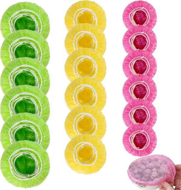 HANSGO 120Pcs Bowl Covers Reusable, Elastic Fresh Keeping Bags Plastic Shower Caps Food Wraps for Family Outdoor Picnic(3 Size)