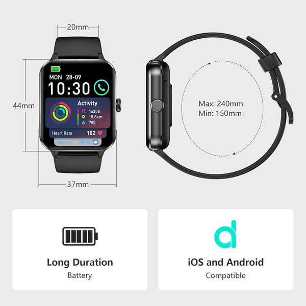 Blackview 2025 Smart Watch (Answer/Make Calls), Fitness Watch for Men and Women with Heart Rate/Spo2/Sleep Monitor/2 Straps, 100+ Sports Modes,