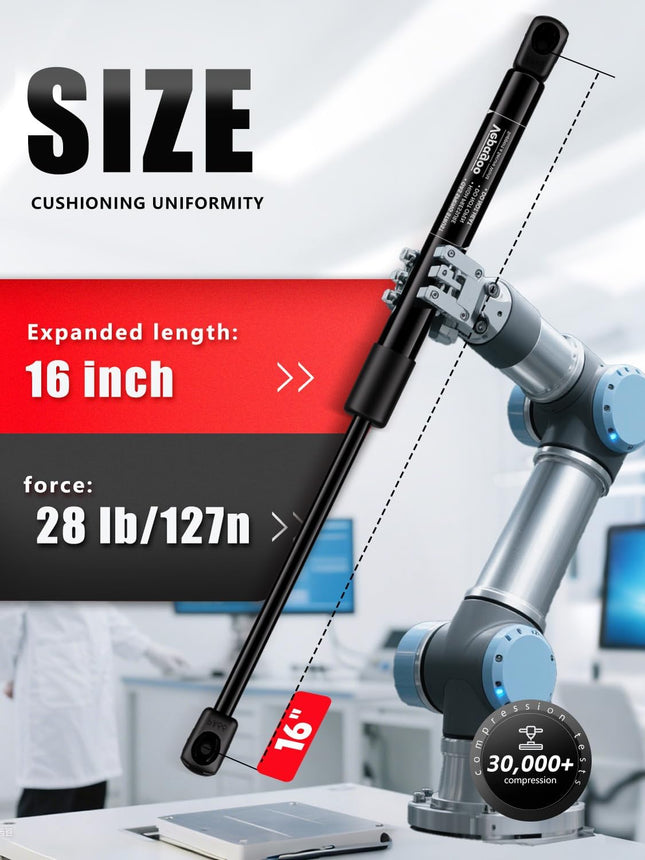C16-08941 16" 28Lbs/127N Gas Shock Strut for Leer Are Camper Shell Topper Rear Window, Truck Cab Canopy Door, Set of 2 V