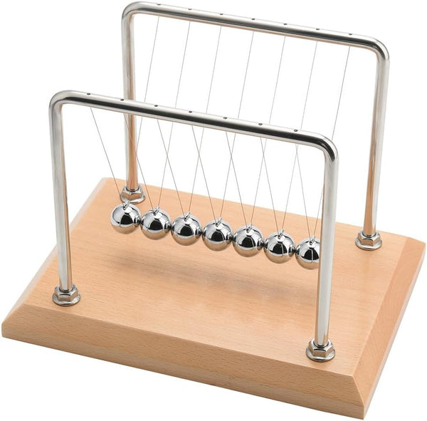 CERROPI Large Newtons Cradle Pendulum with 7 Balls, Physics Perpetual Motion Desk Toys for Office, Calm down Fidgets, 50+ Sec Swingtime (Beech Base)