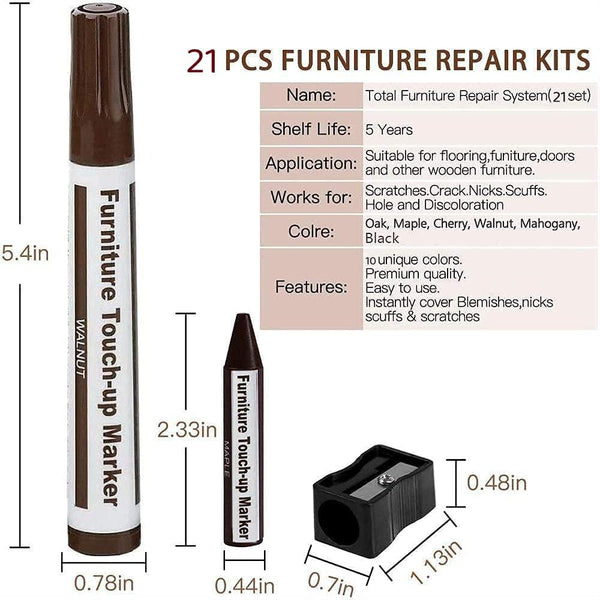 Furniture Markers Touch Up,Wood Filler Floor Scratch Repair Kits,Set of 21-Markers and Wax Sticks with Sharpener Kit for Funiture Repair,Floor