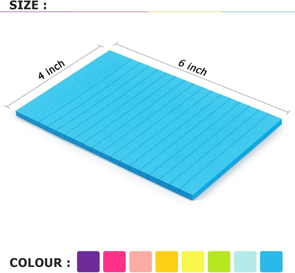 Eastern Wolf 8 Pads Lined Sticky Notes 4X6 Sticky Notes with Lines Self-Stick Note Pads 8 Bright Multi Colors, 35 Sheet/Pad