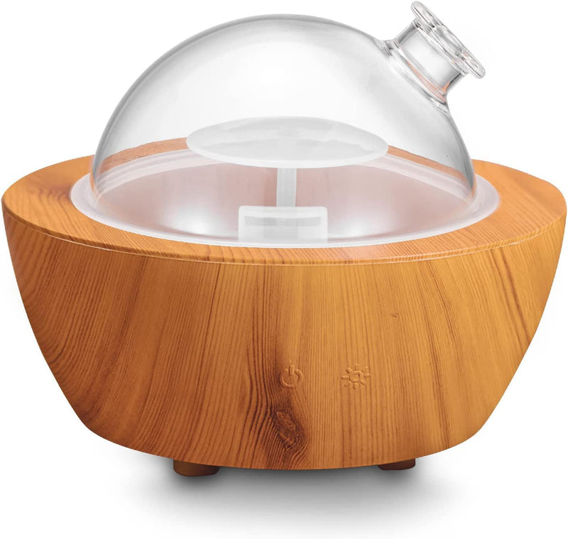 280Ml Glass Essential Oil Diffuser Wood Grain Base Air Aroma Diffusers for Aromatherapy Cool Mist Humidifier with Safe Auto Shut-Off and 7 Color