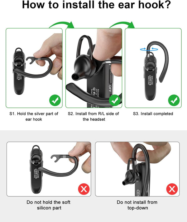 New Bee Bluetooth Earpiece V5.0 Wireless Handsfree Headset with Microphone 24 Hrs Driving Headset 60 Days Standby Time for Iphone Android Samsung