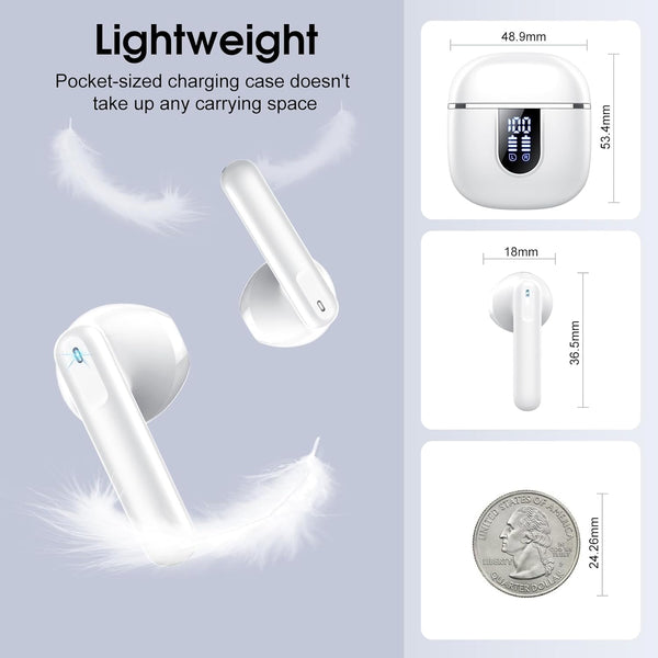 Wireless Earbuds, Bluetooth 5.4 Headphones in Ear Buds, Hifi Stereo Wireless Earphones with 4 ENC Noise Cancelling Mics, 40H Headphones with IP7