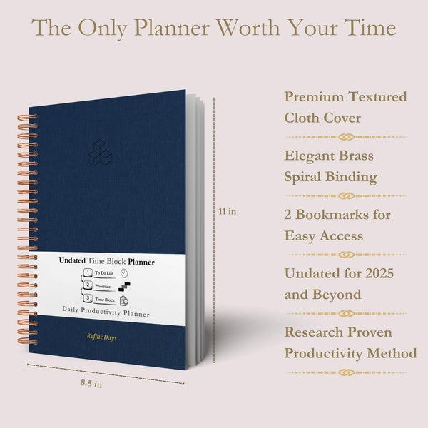 Undated Daily Planner - Time Blocking Planner & ADHD Planner. to Do List, Hourly Schedule, Daily and Monthly Agenda. Time Management &