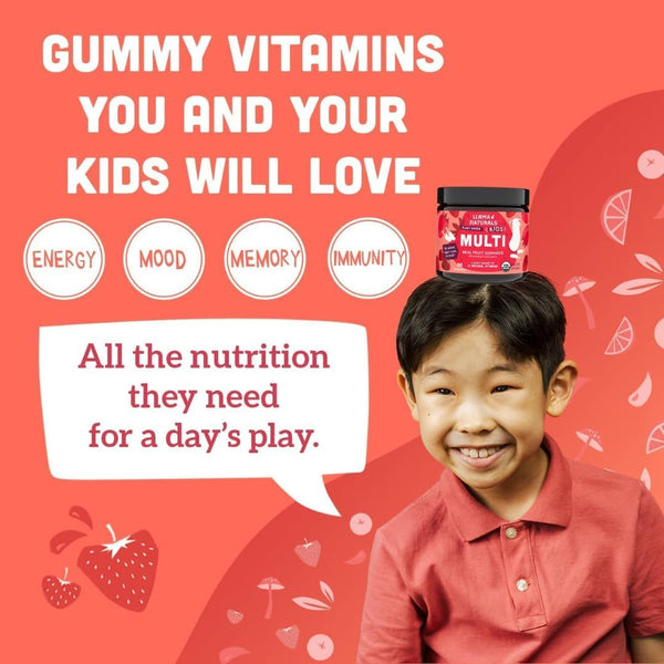 Llama Naturals Kids Multivitamin Gummies | Real Fruit, No Added Sugar Cane | Organic Vegan Toddler Whole Food Vitamins | Vitamin D, C & Beta
