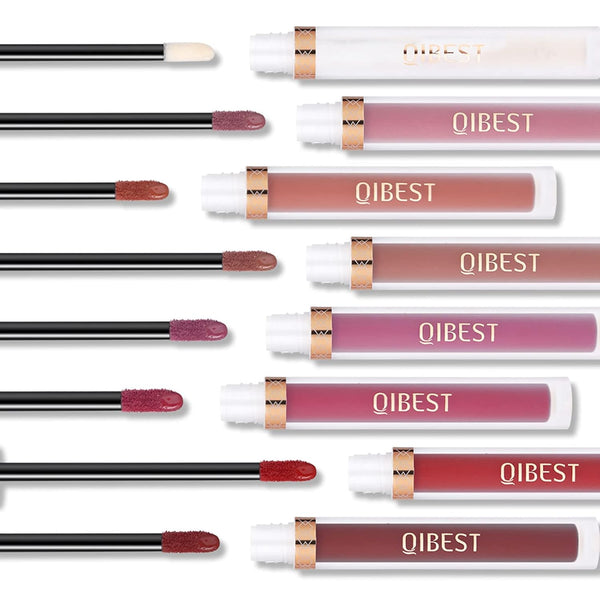 QiBest 7Pcs Matte Liquid Lipstick + 1Pcs Lip Plumper Makeup Set Kit, Pigmented Long Lasting Lip Gloss Set, Velvet Waterproof Halloween Lip Makeup