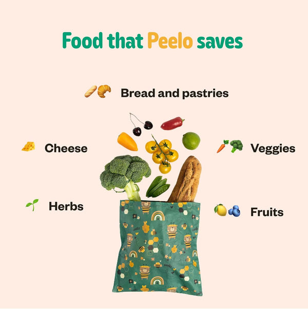 PEELO Beeswax Food Wrap Bag, Bee Wrap Sustainable Food Storage Wraps, Bees Bags Reusable, Beeswax Wraps for Food Reusable, Botanica Design, Medium