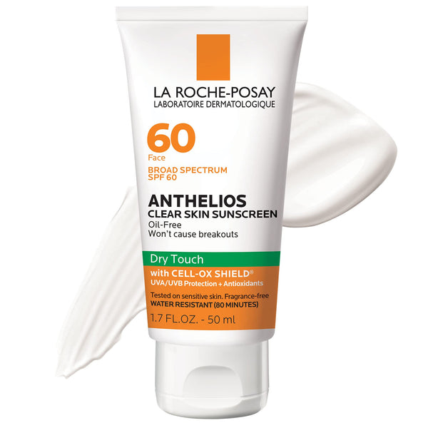 La Roche-Posay Anthelios Clear Skin Sunscreen Dry Touch SPF 60, Oil Free Sunscreen For Face, Oil Absorbing, Broad Spectrum SPF + Antioxidants,