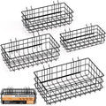 INCLY 4 Pack Pegboard Baskets Bins Set, 4 Size Square Style Black Metal Wire Basket for Any Peg Board Organizing Tools, Pegboard Accessories for