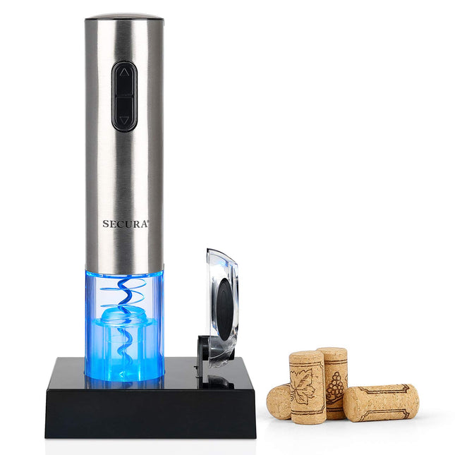 Secura Electric Wine Opener, Automatic Electric Wine Bottle Corkscrew Opener with Foil Cutter, Rechargeable (Stainless S