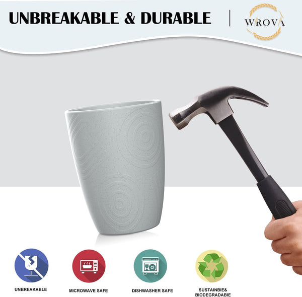 Wheat Straw Cups 8 PCS Good Alternative to Plastic Reusable Cups 12 Oz Unbreakable Drinking Cup Reusable Dishwasher Safe Water Plastic Glasses