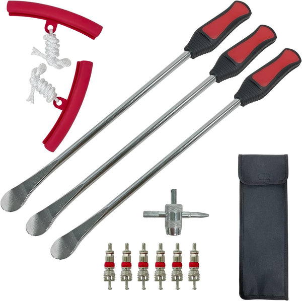 Sutekus 14.5" Tire Spoons Tool Kit Lever Mount/Demount Iron with Tire Valve and Rim Protectors for Auto Motorcycle Dirt Bike Lawn Mower Tractor