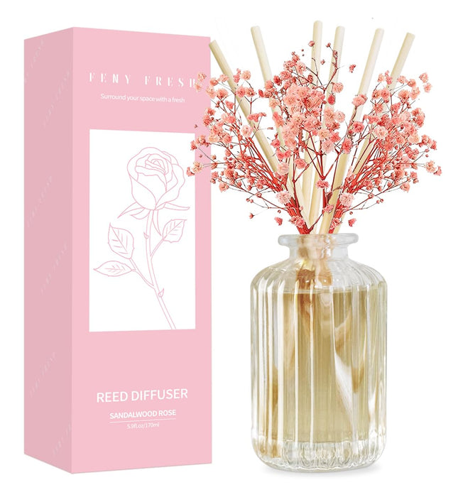Reed Diffuser Set with Preserved Real Flower&Reed Diffuser Sticks,5.9Oz,Sandalwood Rose Scent Fragrance Essential Oil Sc
