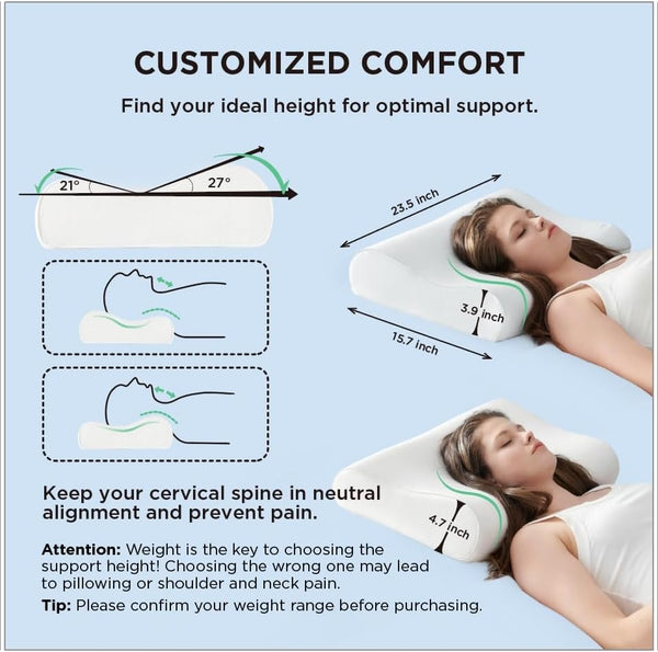 Bedsure Cervical Neck Pillow for Sleeping, Odorless Memory Foam with Cool-Touch Ice Pillowcases, Ergonomic Contour Pain Relief, Dorm Neck Support