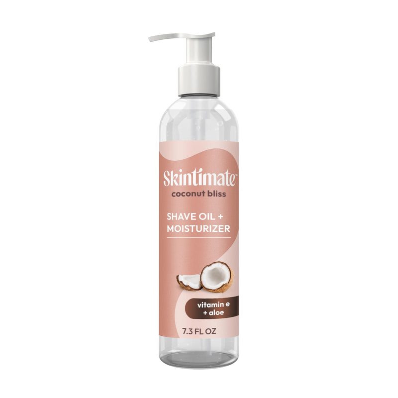 Skintimate 2-In-1 Shave Oil & Moisturizer, Coconut Bliss, 7.3Oz | Shaving Oil, after Shave for Women Bikini Area Moisturizer with Vitamin E and