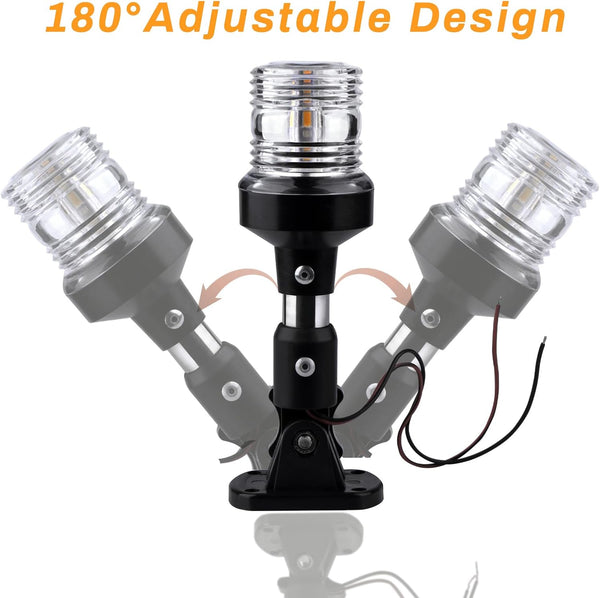 Boat Anchor Light, White LED Stern Light for Boat - 3 Nautical Mile Bimini Top - Pontoon - All round - 1224V, 6