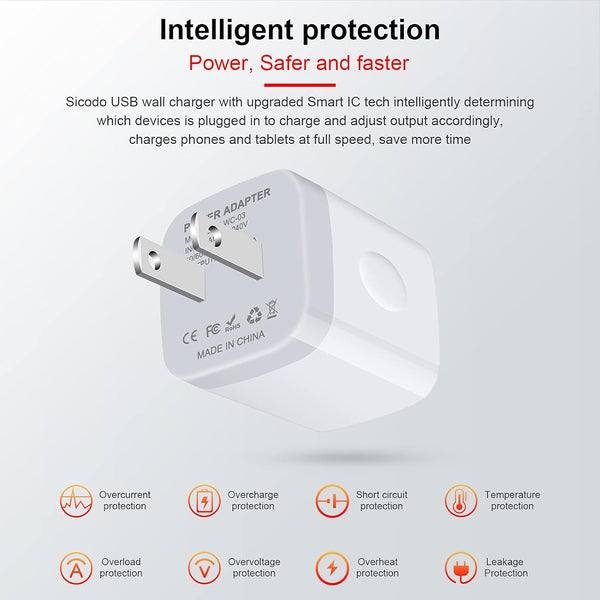 Iphone Charger Block, Plug in Phone Charger, Sicodo 4Pack Single Port USB Wall Charge Fast Charging Adapter Cube Box for Iphone 16 15 14 13