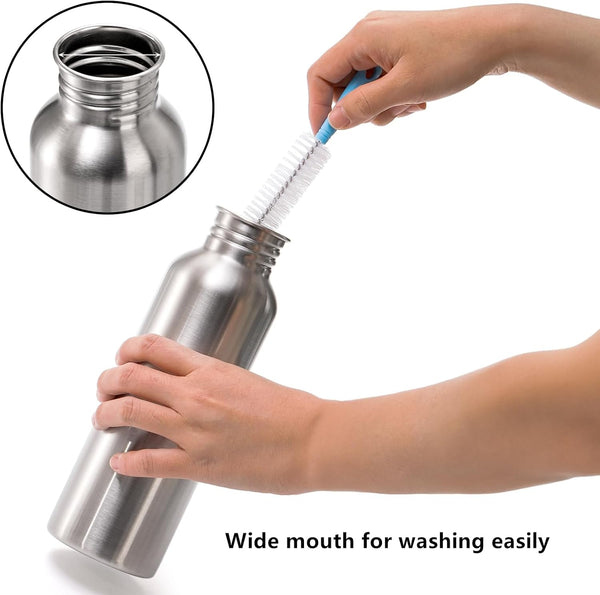 Yopay 2 Pack Stainless Steel Sports Water Bottles, 26OZ Single Walled 18/8 Stainless Steel Water Bottle with Handle, Uninsulate Metal Water Bottle