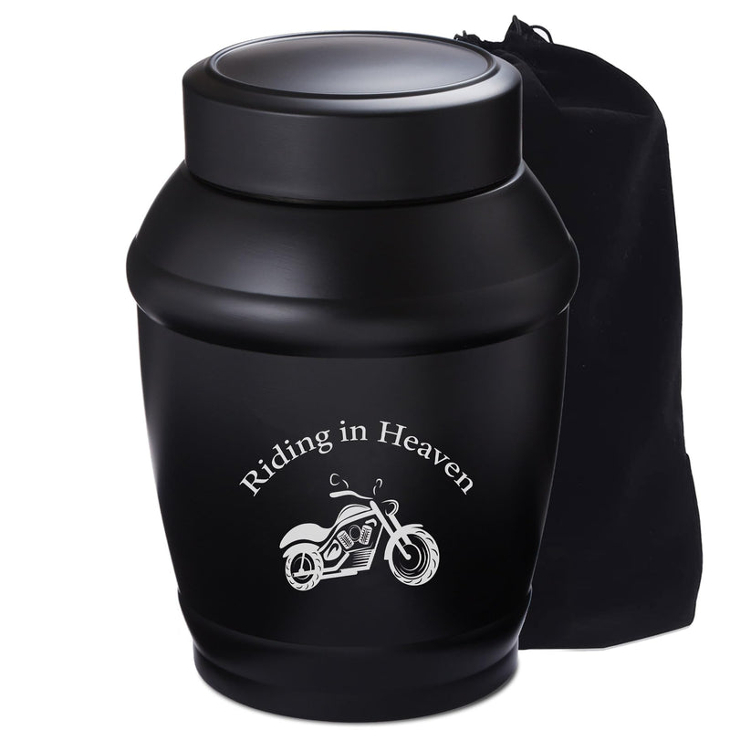 Medium Urn for Ashes Adult Male with Motorcycle, 5.7 Inch Black Decorative Medium Size Urns for Human Ashes Adult Male/Dad/Men/Son