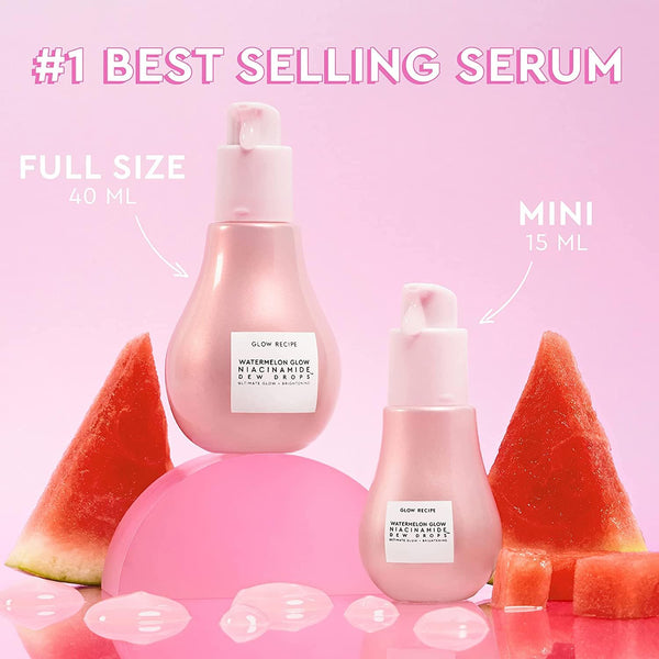 Glow Recipe Watermelon Niacinamide Dew Drops, Travel Size - Brightening, Plumping Hydrating Face Serum, Makeup Primer + Liquid Highlighter with
