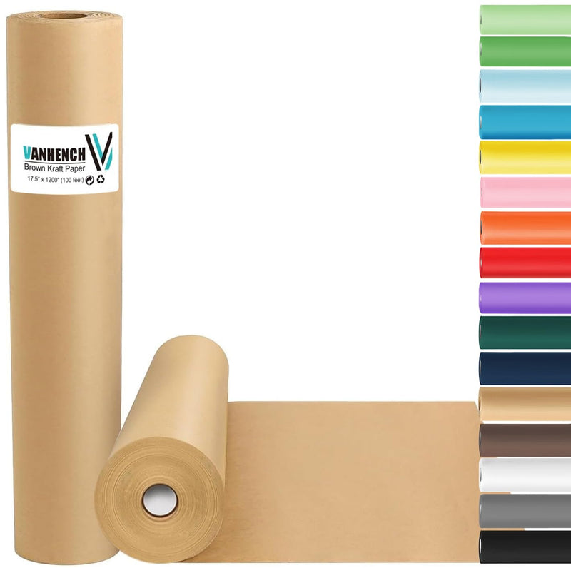 Vanhench Brown Wrapping Paper, Craft Kraft Paper 17.5"X 1200"(100') for Gift Wrapping Bulletin Board Arts & Crafts, Bouquet Flower Table Covering