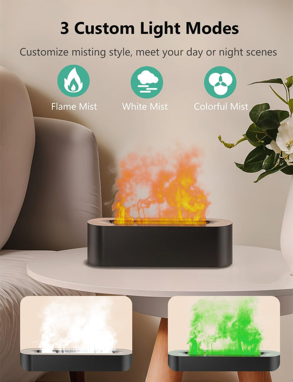 Flame Air Diffuser, Humidifier, Essential Oil Diffuser - 7 Colors, 180Ml Capacity (8 Hours), Noiseless Operation, Auto-Off Protection - Perfect